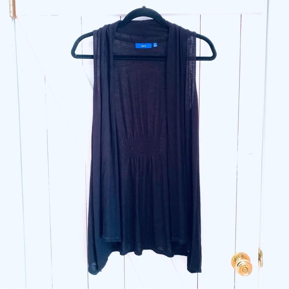 Black Sleeveless Draped Coverup Kimono Vest Blouse Boho Bikercore Minimalist